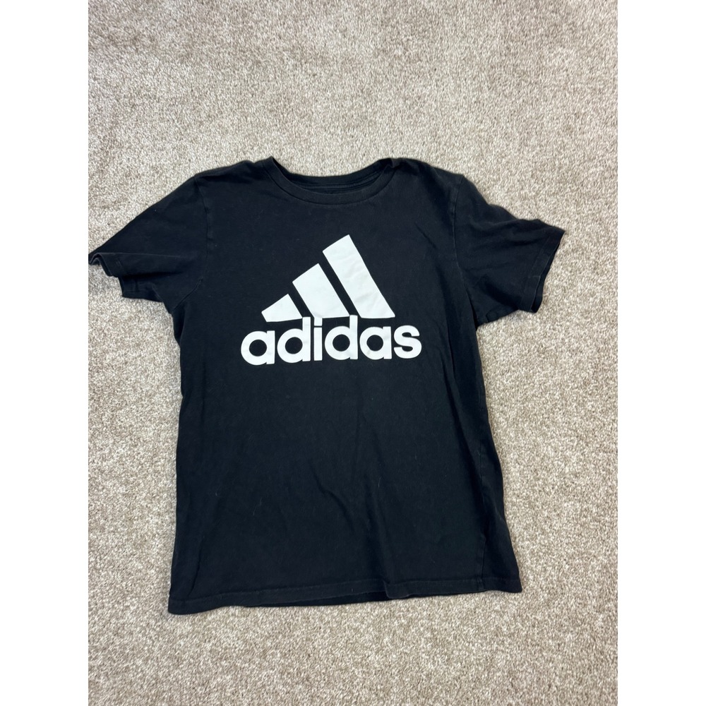 Adidas Boys Graphic T-Shirt Black White Mountain Logo Short Sleeve Size L 14/16